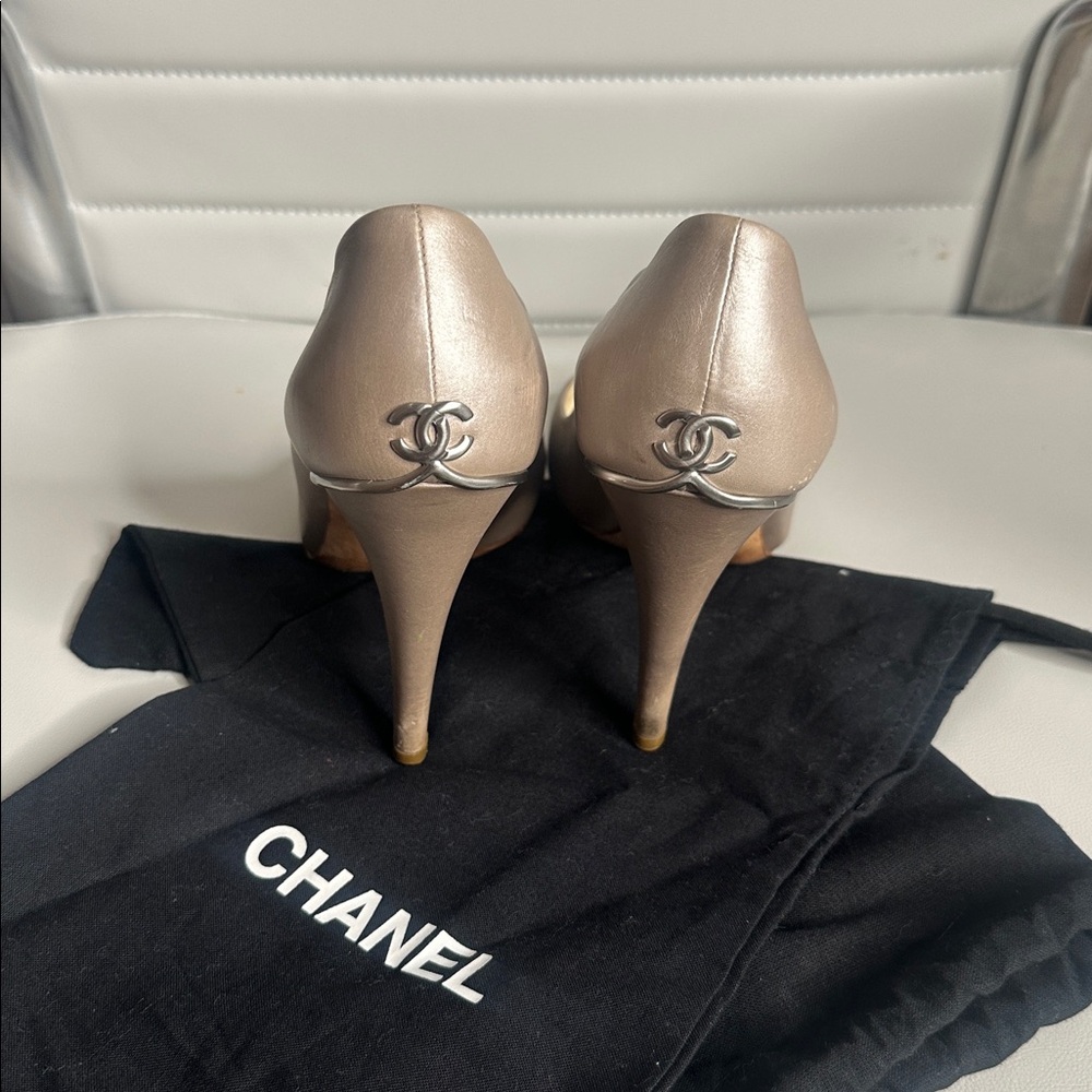 CHANEL Metallic Taupe Heels